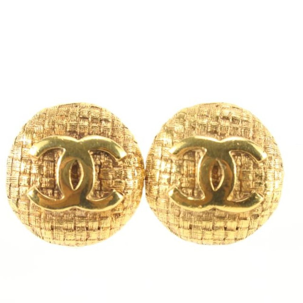 Chanel 24k Gold Plated Woven Quilted Raffia CC Logo Earrings 58cc825s